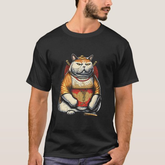 Fat Cute Cat Japanese Samurai Sumo Animal 1 T-shirt (Voorkant)