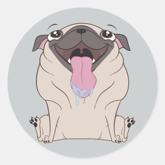 Fat Drooling Cartoon Pug Dog Stickers (Voorkant)