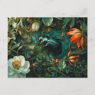 Fat Dung Beetle Tussen Dahlia Blooms Illustratie Briefkaart