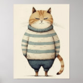 Fat Ginger Cat In Blue Sweater, Funny Cat Decor, Poster (Voorkant)