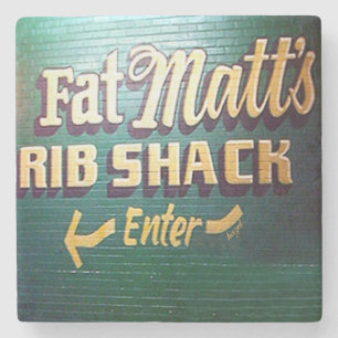 Fat Matts, BBQ, Atlanta Marble Stone Onderzetter. Stenen Onderzetter