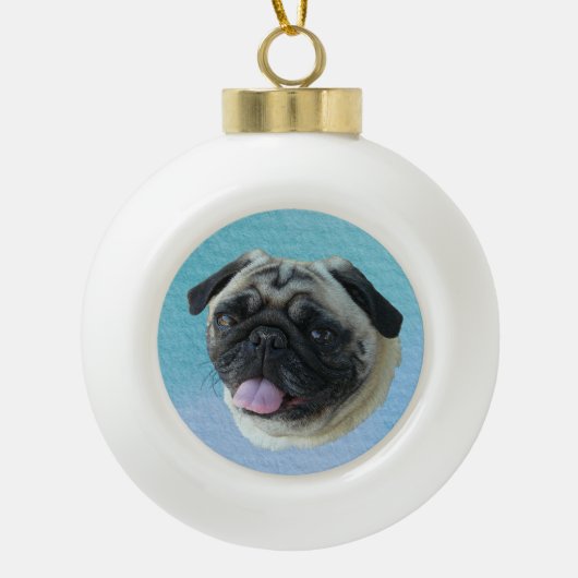 Fat Pug Portret Keramische Bal Ornament (Voorkant)