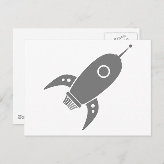Fat Retro Rocket Ship Gray Briefkaart (Voorkant / Achterkant)