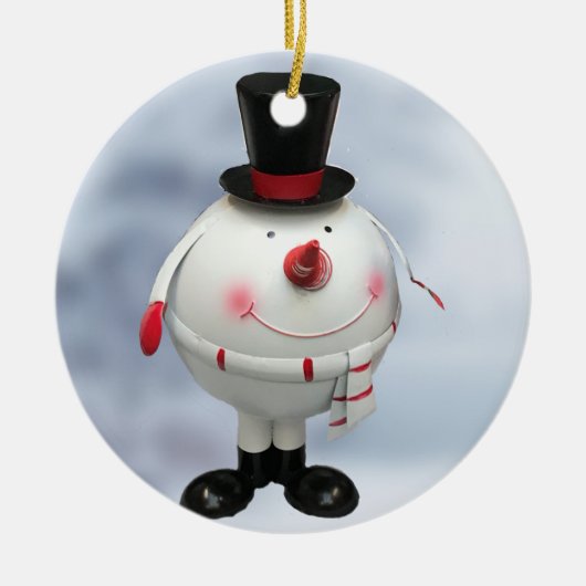 Fat Round Funny Tin Snowman Keramisch Ornament (Voorkant)