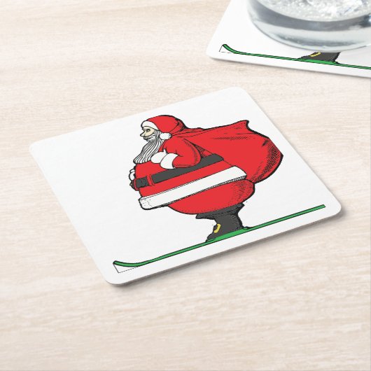 Fat Skiing Santa Claus Kerstmis Kartonnen Onderzetters (Schuin)