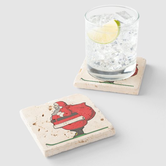 Fat Skiing Santa Claus Kerstmis Stenen Onderzetter (Zijkant)