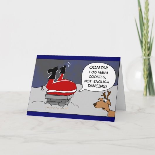 Fat Stuck Santa Funny Christmas Dancing Cartoon Feestdagen Kaart (Voorkant)