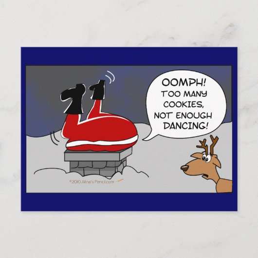 Fat Stuck Santa Funny Christmas Dancing Cartoon Feestdagenkaart (Voorkant)