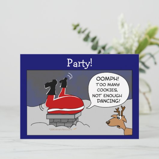 Fat Stuck Santa Funny kerstdanserende Cartoon Kaart (Staand voorkant)