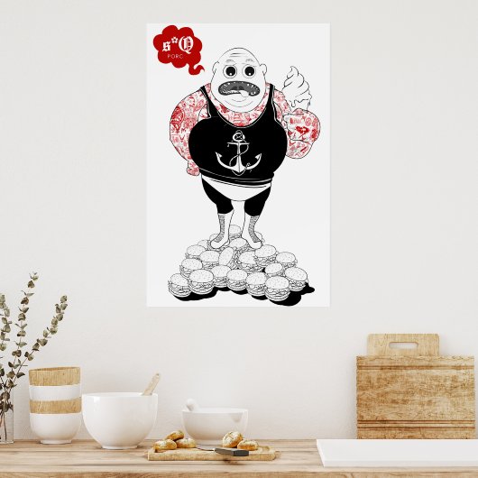 Fat Tattooed Wrestler Poster (Keuken)