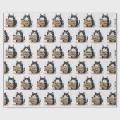 Fat Tuxedo Cartoon Cat met verjaardagsbord Cadeaupapier (Vlak)