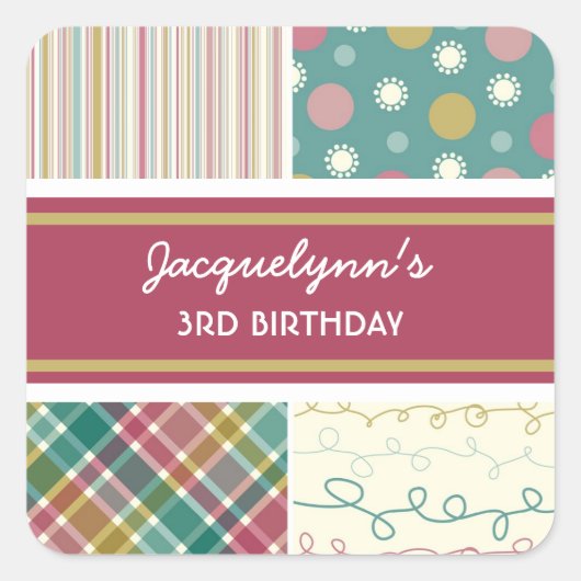 fatatine Retro  Blauwgroen Combo Birthday Sticker (Voorkant)