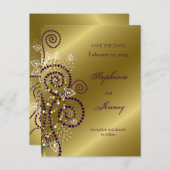 Fatfatin Boho Paarse Spiralen Gold Save The Date Aankondigingskaart (Voorkant / Achterkant)