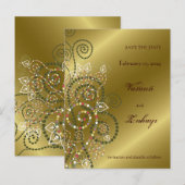 Fatfatin Boho Spirals Gold Save The Date Briefkaar Aankondigingskaart (Voorkant / Achterkant)