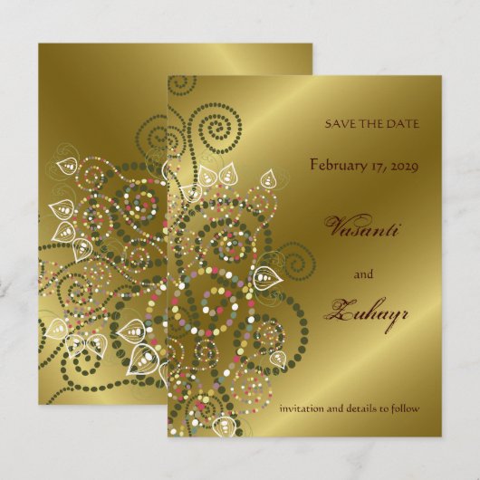 Fatfatin Boho Spirals Gold Save The Date Briefkaar Aankondigingskaart (Voorkant / Achterkant)