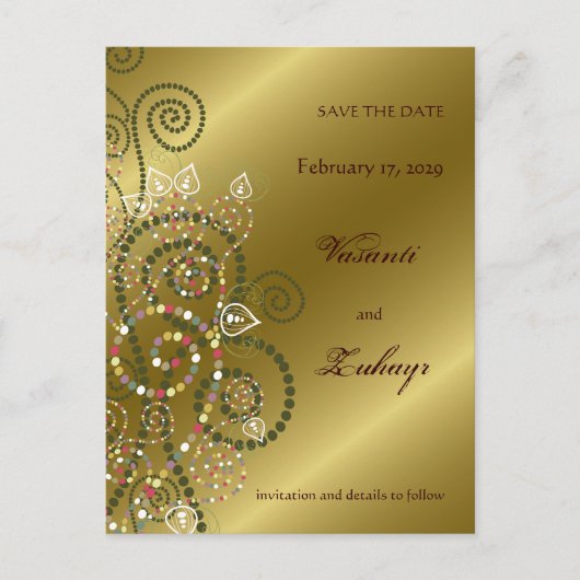 Fatfatin Boho Spirals Gold Save The Date Briefkaar Aankondigingskaart (Voorkant)