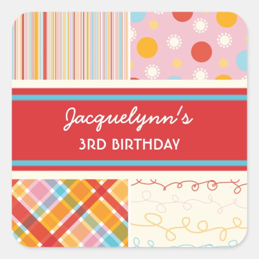 fatfatin Retro Snoep Pink Combo Birthday Sticker (Voorkant)