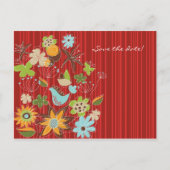 fatfatin Rood Bloemmotief Save The Date Postkaart Aankondigingskaart (Achterkant)