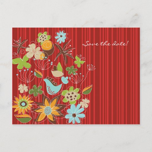 fatfatin Rood Bloemmotief Save The Date Postkaart Aankondigingskaart (Achterkant)