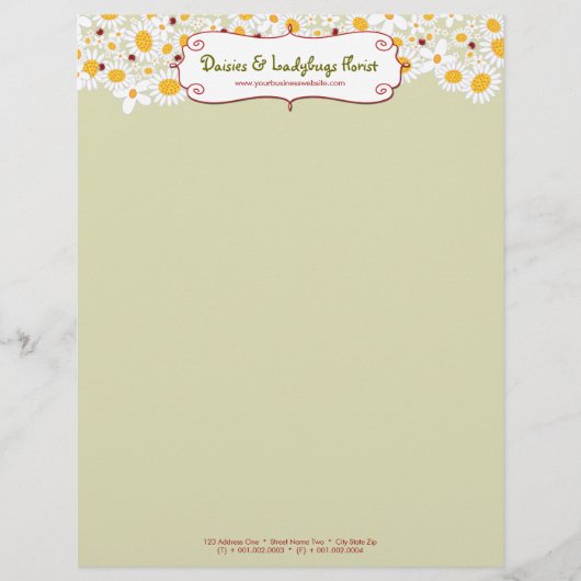 fatfatin White Daisies & Ladybugs Letterhead Custom Briefhoofd (Voorkant)