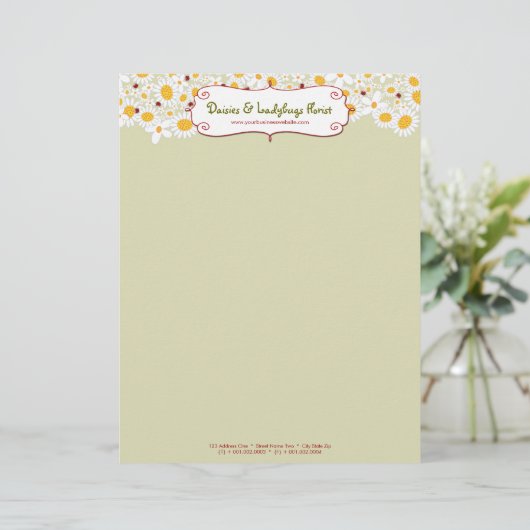 fatfatin White Daisies & Ladybugs Letterhead Custom Briefhoofd (Staand voorkant)