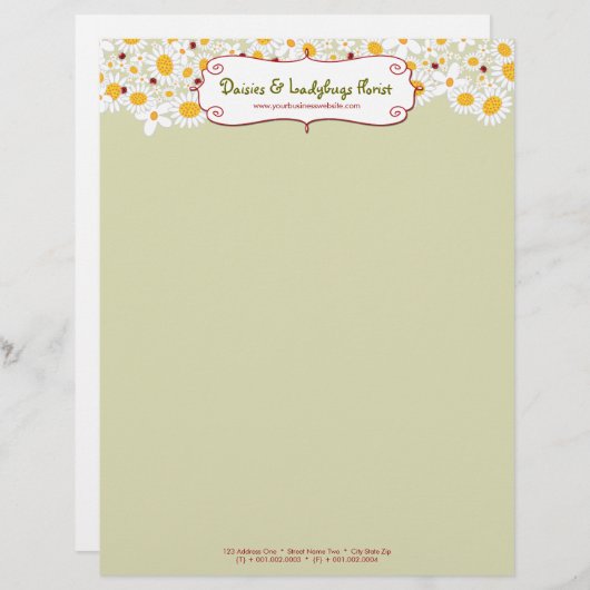 fatfatin White Daisies & Ladybugs Letterhead Custom Briefhoofd (Voorkant / Achterkant)