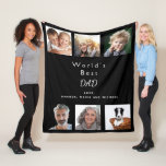 Father Best DAD Foto collaps black Fleece Deken<br><div class="desc">Make your is de enige familie die foto's plakt. Foto van your father,  his kids,  familie,  friends or pet. With the text: World's Best DAD Personalize and add your names. Modern and elegant black background,  white text. Perfect as a birthday,  Christmas or Father's Day gift.</div>