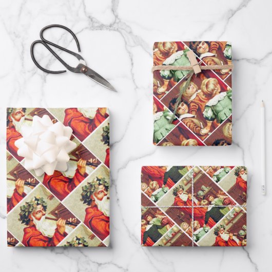 Father Christmas Blowing The Horn Inpakpapier Vel (Voorkant)