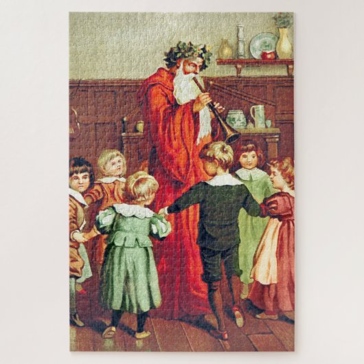 Father Christmas Blowing The Horn Legpuzzel (Verticaal)