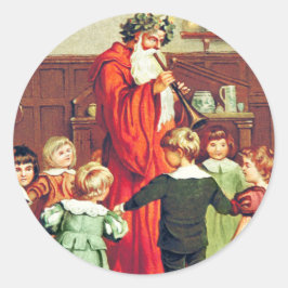 Father Christmas Blowing The Horn Ronde Sticker