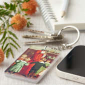 Father Christmas Blowing The Horn Sleutelhanger (Voorkant Rechts)