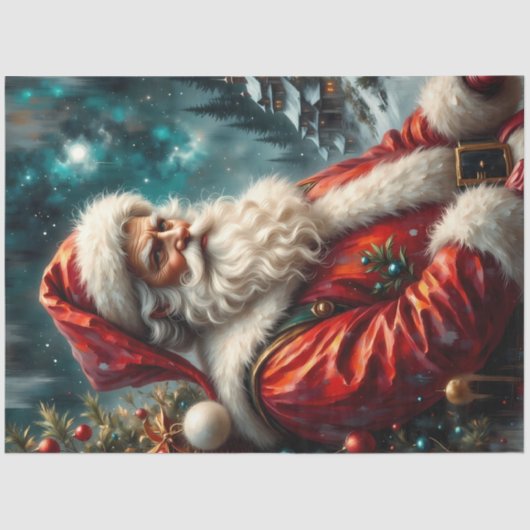 Father Christmas in Winter Sky | Classic Santa  Tissuepapier (Voorkant)