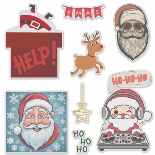Father Christmas Merry Christmas Sticker Set (Voorkant)