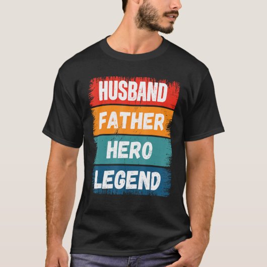 Father Husband HERO Legend Proud Dad  Retro Papa T-shirt (Voorkant)