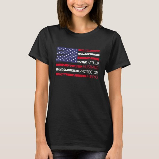 Father Husband Protector Hero Us American Flag Vin T-shirt (Voorkant)