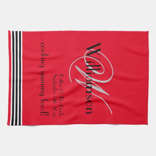 Father Of Bride Gift Monogram Name Rustic Chic Red Theedoek (Horizontaal)