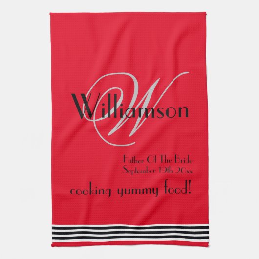 Father Of Bride Gift Monogram Name Rustic Chic Red Theedoek (Verticaal)