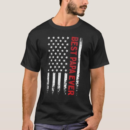 Father s Day Best Papa Ever with US American Flag  T-shirt (Voorkant)