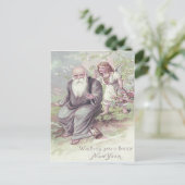 Father Time Cherub Angel Basket Zandloper Briefkaart (Staand voorkant)