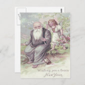 Father Time Cherub Angel Basket Zandloper Briefkaart (Voorkant / Achterkant)