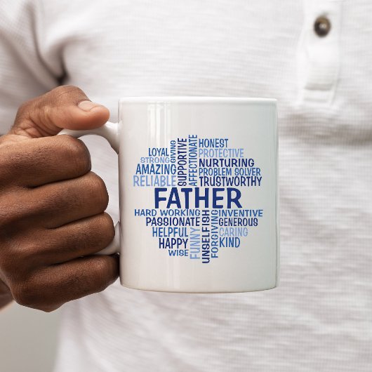 Father Word Cloud Coffee Mok in de kleuren blauw