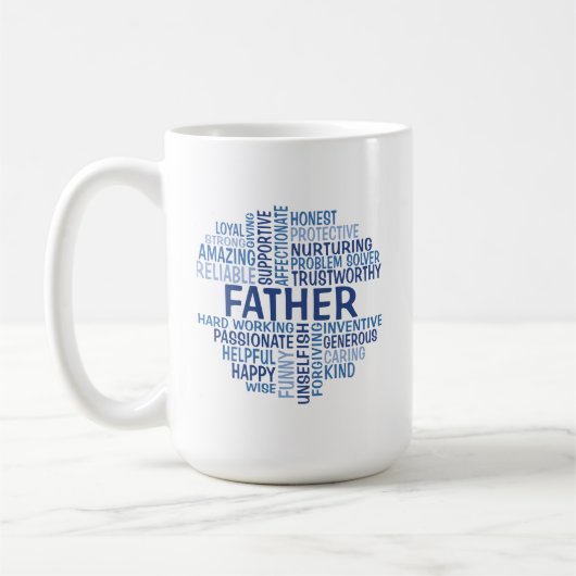 Father Word Cloud Coffee Mok in de kleuren blauw (Links)