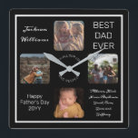 Fathers Dag Beste pap in Black Drie Foto Vierkante Klok<br><div class="desc">Show pa je schat hem voor Vaderdag met dit drie foto zwart-wit ontwerp met de naam van je vader, de tekst "Beste vader ooit" en ruimte voor een uniek bericht hieronder met getypte handtekeningen in scripttekst en de tijd en het jaar. Het ontwerp door Vakantie maakt Design (rechten gereserveerd) met...</div>