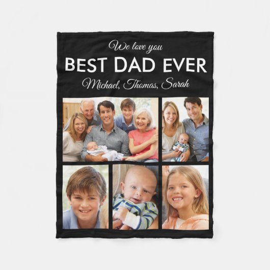 Fathers Day Best Dad ever Trendy Photo Collage Fleece Deken (Voorkant)