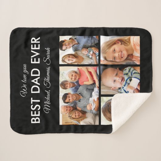 Fathers Day Best Dad ever Trendy Photo Collage Sherpa Deken (Voorkant (horizontaal))