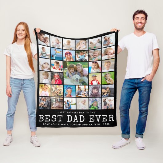 Fathers Day BEST DAD OOIT Photo Collage Jouw tekst Fleece Deken (In situ)