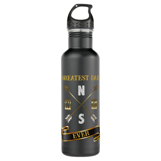 Fathers Day Black en Gold Metal Water Bottle Waterfles (Voorkant)
