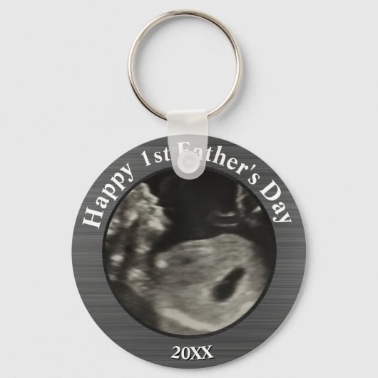 Fathers Day Black en White Photo Sonogram Sleutelhanger (Voorkant)