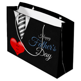 Fathers Day Black White Elegant Heart Typografie Groot Cadeauzakje