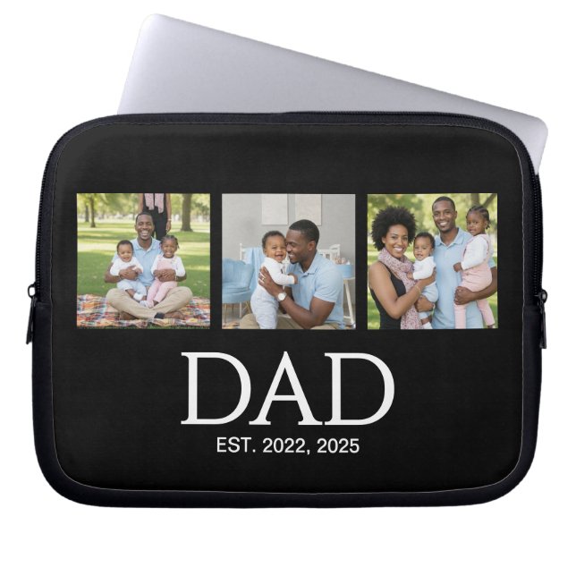 Fathers Day Caps Black 3 Photo Dad Established  Laptop Sleeve (Voorkant)